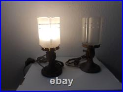 Antique Pair Of Art Deco Painted Table Lamps Frosted Glass Shades 1930s 10 Tall