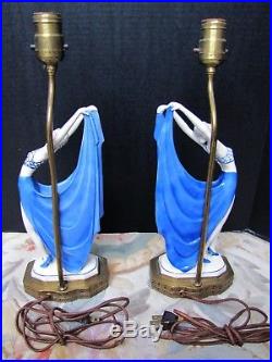 Antique Pair of German Art Deco Porcelain Dancing Ladies Table lamps