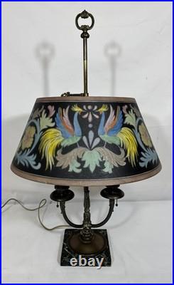 Antique Pairpoint Bouillotte Lamp Bird of Paradise Reverse Painted Glass Shade