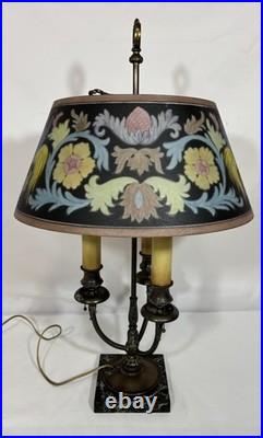 Antique Pairpoint Bouillotte Lamp Bird of Paradise Reverse Painted Glass Shade