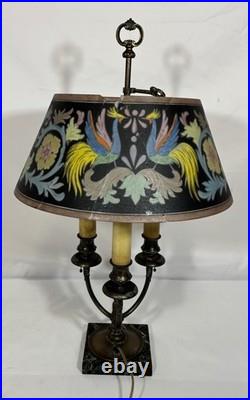 Antique Pairpoint Bouillotte Lamp Bird of Paradise Reverse Painted Glass Shade