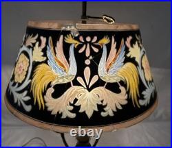 Antique Pairpoint Bouillotte Lamp Bird of Paradise Reverse Painted Glass Shade
