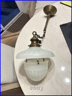 Antique Peerlite Art Deco Beautiful Ceiling Light Fixture Embossed Acorn Shade