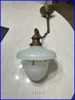Antique Peerlite Art Deco Beautiful Ceiling Light Fixture Embossed Acorn Shade