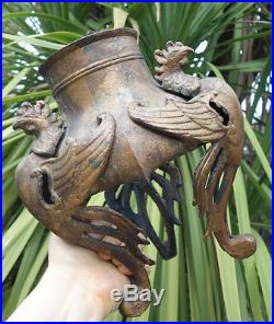Antique Phoenix BIRD Lamp Iron art Deco base part antique planter shabby Vintage