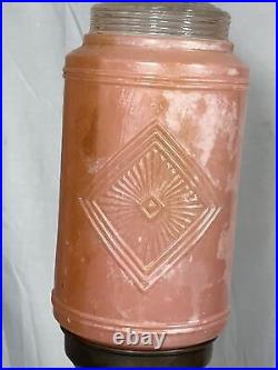 Antique Pink Spelter Brass Lamp Art Deco Lady Ornate Etched Glass Light Vtg
