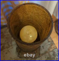 Antique Polychrome Table Lamp With Amber Cracked Style Shade Art Deco Works