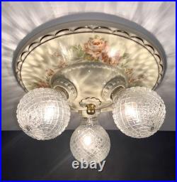 Antique Porcelier Art Deco Victorian Floral 3 Lightbulb Porcelain Ceiling Light