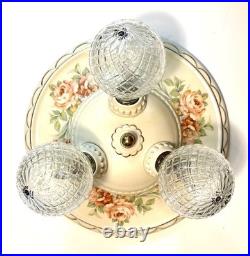 Antique Porcelier Art Deco Victorian Floral 3 Lightbulb Porcelain Ceiling Light