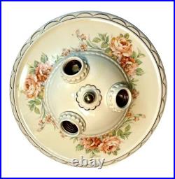 Antique Porcelier Art Deco Victorian Floral 3 Lightbulb Porcelain Ceiling Light