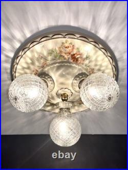 Antique Porcelier Art Deco Victorian Floral 3 Lightbulb Porcelain Ceiling Light