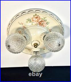 Antique Porcelier Art Deco Victorian Floral 3 Lightbulb Porcelain Ceiling Light
