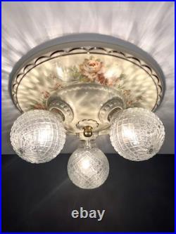 Antique Porcelier Art Deco Victorian Floral 3 Lightbulb Porcelain Ceiling Light