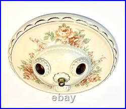 Antique Porcelier Art Deco Victorian Floral 3 Lightbulb Porcelain Ceiling Light