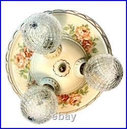 Antique Porcelier Art Deco Victorian Floral 3 Lightbulb Porcelain Ceiling Light
