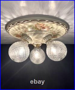 Antique Porcelier Art Deco Victorian Floral 3 Lightbulb Porcelain Ceiling Light