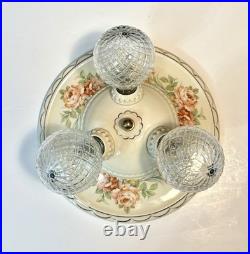 Antique Porcelier Art Deco Victorian Floral 3 Lightbulb Porcelain Ceiling Light