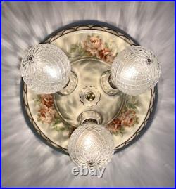 Antique Porcelier Art Deco Victorian Floral 3 Lightbulb Porcelain Ceiling Light