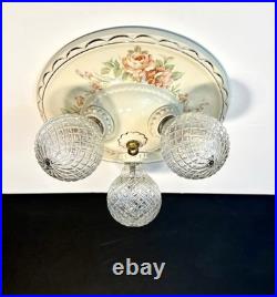 Antique Porcelier Art Deco Victorian Floral 3 Lightbulb Porcelain Ceiling Light