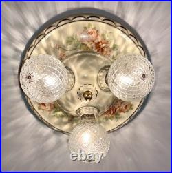 Antique Porcelier Art Deco Victorian Floral 3 Lightbulb Porcelain Ceiling Light