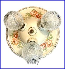 Antique Porcelier Art Deco Victorian Floral 3 Lightbulb Porcelain Ceiling Light