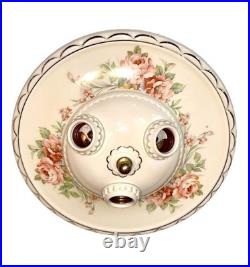 Antique Porcelier Art Deco Victorian Floral 3 Lightbulb Porcelain Ceiling Light