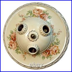 Antique Porcelier Art Deco Victorian Floral 3 Lightbulb Porcelain Ceiling Light