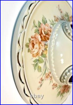 Antique Porcelier Art Deco Victorian Floral 3 Lightbulb Porcelain Ceiling Light
