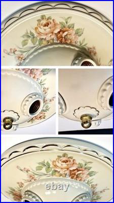 Antique Porcelier Art Deco Victorian Floral 3 Lightbulb Porcelain Ceiling Light
