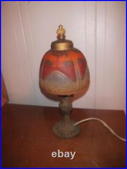 Antique Reverse Painted Art Deco/Nouveau Glass Lamp 6 in Diameter 13 Tall