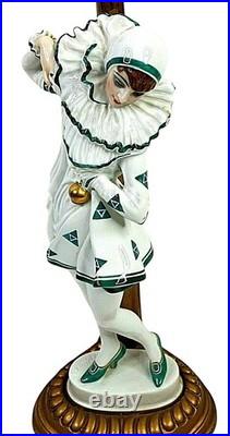 Antique Rosenthal Pierrot Figurine Lamp by C Holzer Defanti Art Deco Porcelain