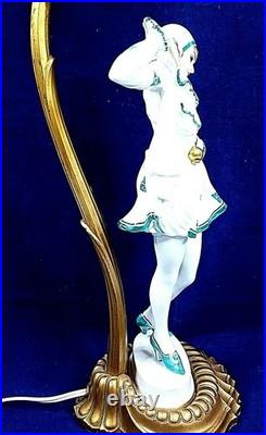 Antique Rosenthal Pierrot Figurine Lamp by C Holzer Defanti Art Deco Porcelain