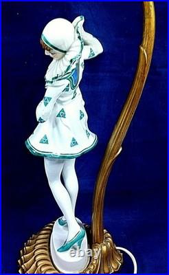 Antique Rosenthal Pierrot Figurine Lamp by C Holzer Defanti Art Deco Porcelain