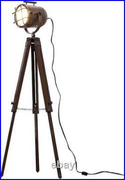 Antique Rusty Searchlight Tripod Marine Spotlight Floor Stand LED Studio Lamps