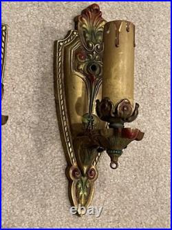Antique Salvaged Pair Art Deco Wall Mount Sconces Lamp Light Fixtures 1920s