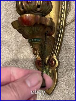 Antique Salvaged Pair Art Deco Wall Mount Sconces Lamp Light Fixtures 1920s