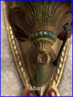 Antique Salvaged Pair Art Deco Wall Mount Sconces Lamp Light Fixtures 1920s