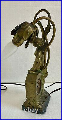 Antique Schadow & Son New York Art Deco Nouveau Woman Figural Clock Lamp U. S. A
