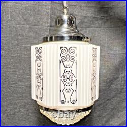 Antique Swag Lamp White Milk Glass Art Deco Skyscraper Hand Painted Wedding Cake