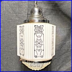 Antique Swag Lamp White Milk Glass Art Deco Skyscraper Hand Painted Wedding Cake