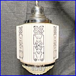 Antique Swag Lamp White Milk Glass Art Deco Skyscraper Hand Painted Wedding Cake
