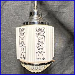 Antique Swag Lamp White Milk Glass Art Deco Skyscraper Hand Painted Wedding Cake