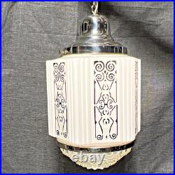 Antique Swag Lamp White Milk Glass Art Deco Skyscraper Hand Painted Wedding Cake