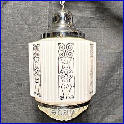 Antique Swag Lamp White Milk Glass Art Deco Skyscraper Hand Painted Wedding Cake