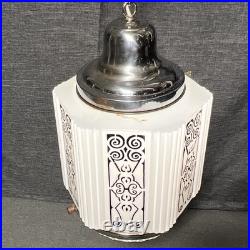 Antique Swag Lamp White Milk Glass Art Deco Skyscraper Hand Painted Wedding Cake