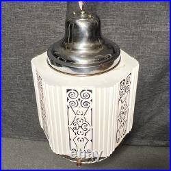 Antique Swag Lamp White Milk Glass Art Deco Skyscraper Hand Painted Wedding Cake