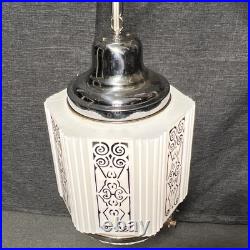 Antique Swag Lamp White Milk Glass Art Deco Skyscraper Hand Painted Wedding Cake
