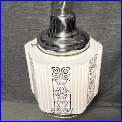 Antique Swag Lamp White Milk Glass Art Deco Skyscraper Hand Painted Wedding Cake