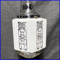 Antique Swag Lamp White Milk Glass Art Deco Skyscraper Hand Painted Wedding Cake