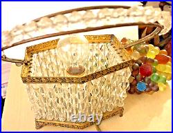 Antique Table Lamp Czeckoslovakian Crystal Basket Glass Fruits Shade Gorgeous